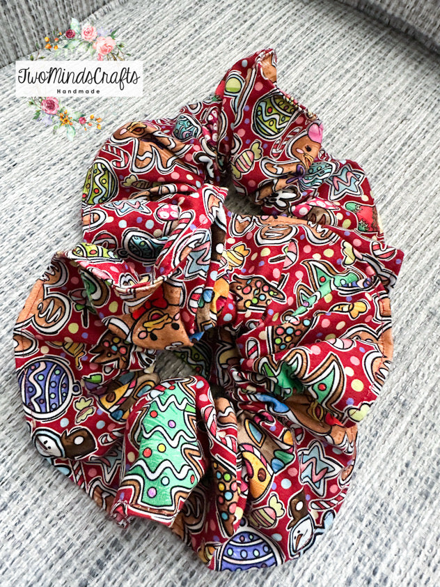Large Red Gingerbread Mashup Scrunchies (READY TO SHIP)