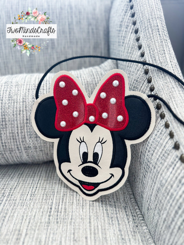 Girl Mouse Glitter Red Polka Bow flat bag (READY TO SHIP)