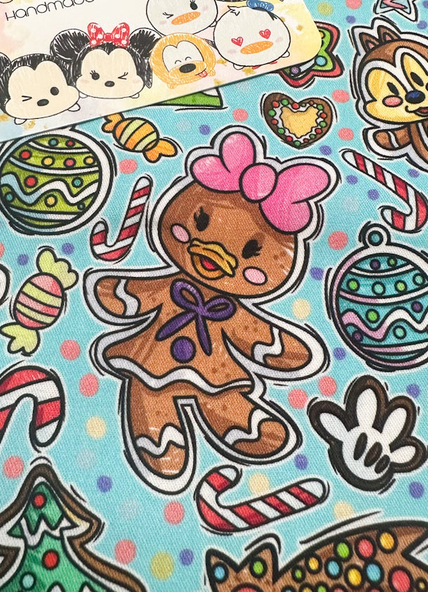 Snow globe shaker ornament/bookmark (Light Blue Fabric Background) MADE TO ORDER