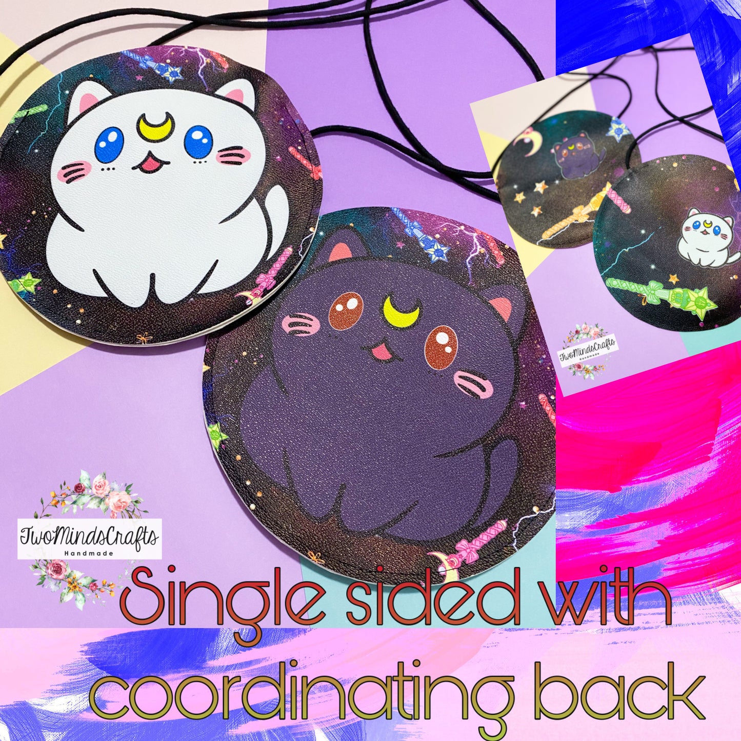 *ATRP* Single sided Purple Cat / white Cat flat lay bag (READY TO SHIP)