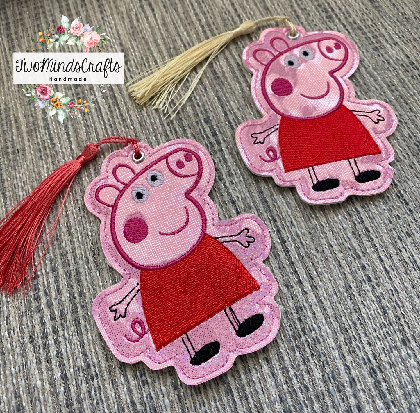 Pink Girl pig embroidered bookmark (READY TO SHIP)