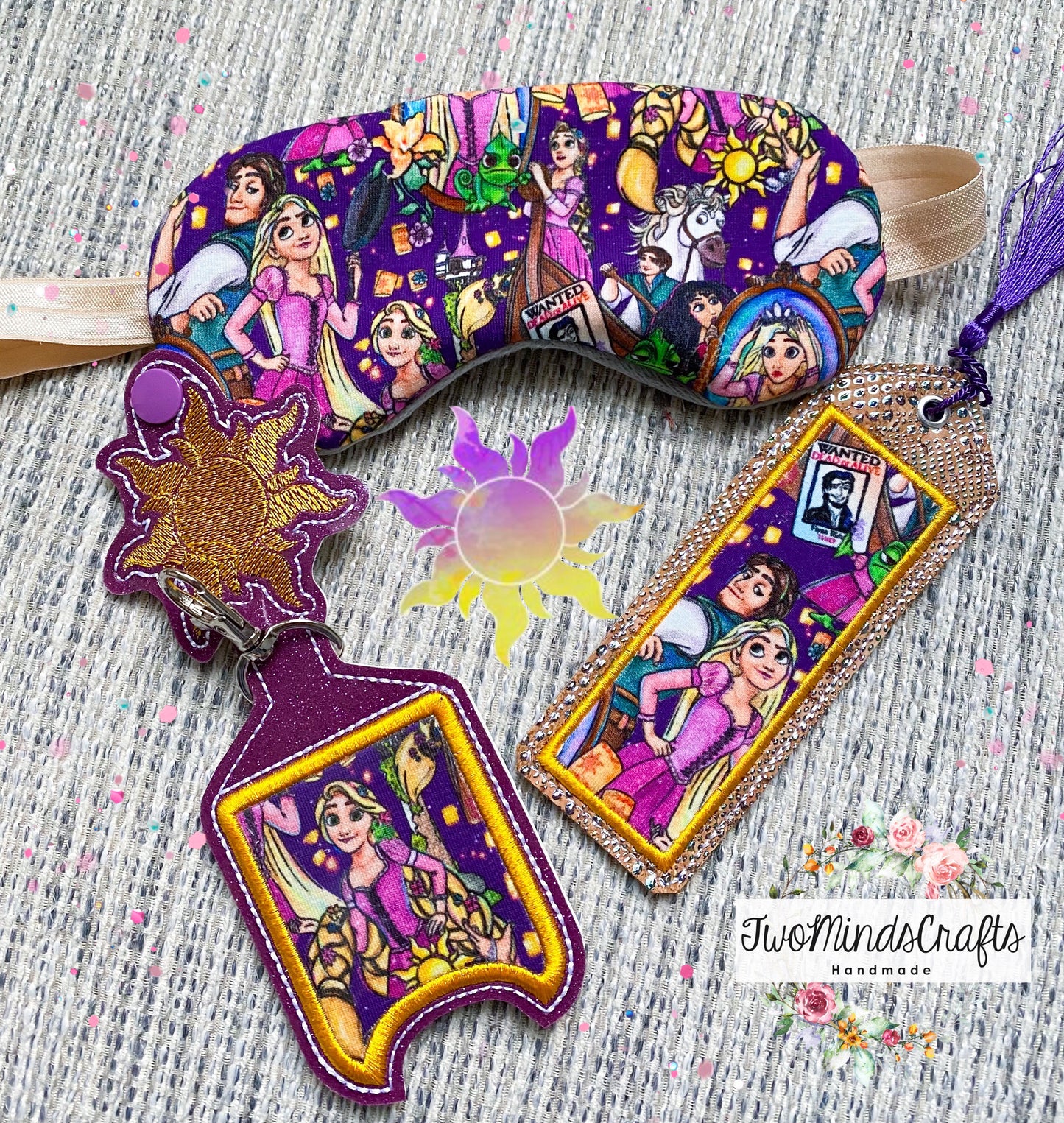 Rapunzel Sleep mask / Hand Sani Holder / Classic Bookmark (READY TO SHIP)
