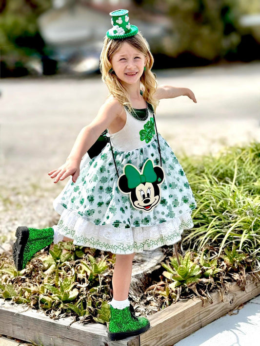 Girl Mouse Lucky Green Bow flat lay bag (READY TO SHIP)