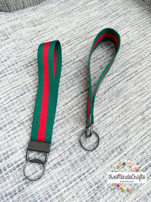 Green Red Striped wristlet keyfobs (READY TO SHIP)