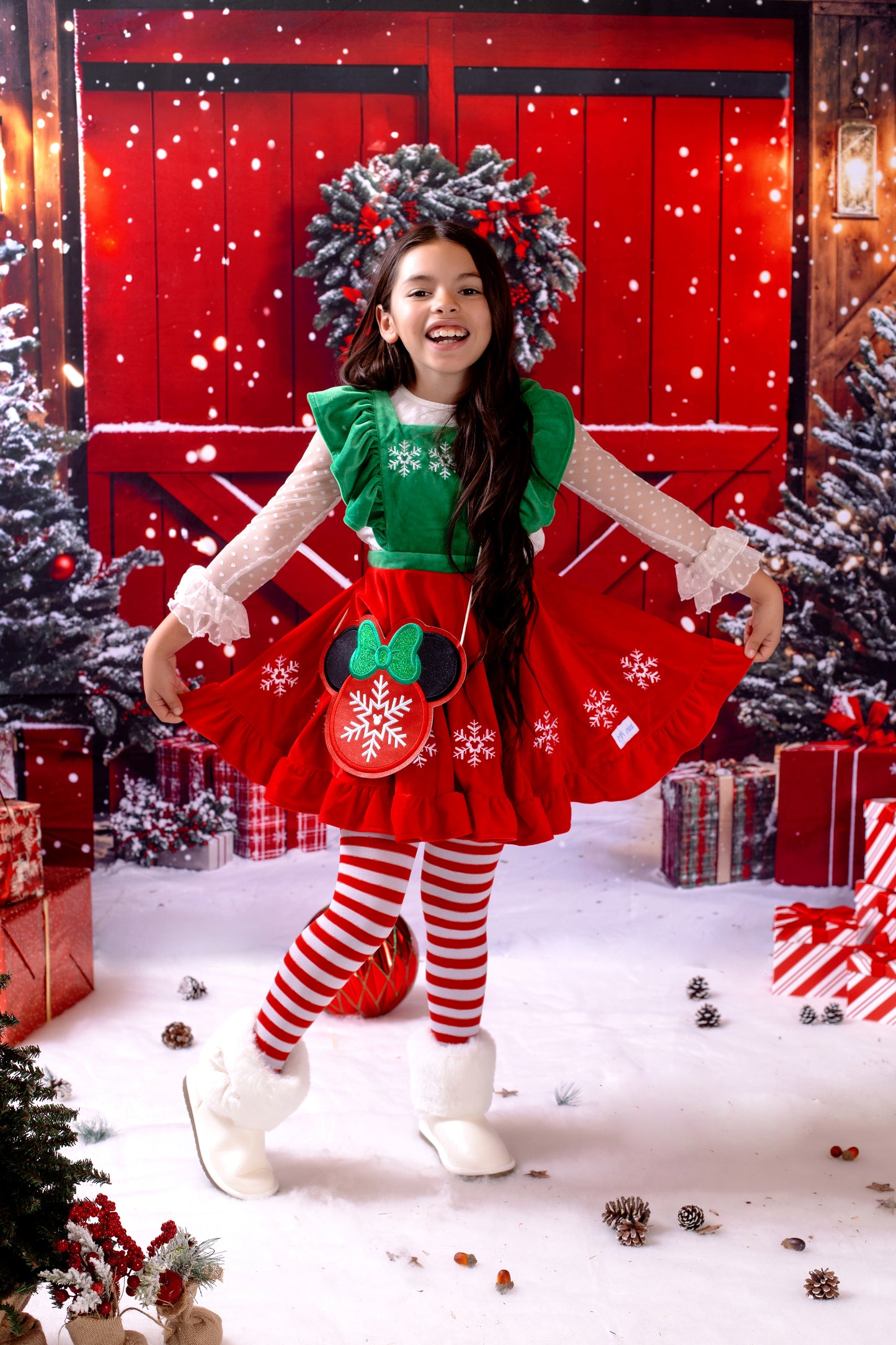 Green Bow Snowflake flat lay bag (READY TO SHIP)