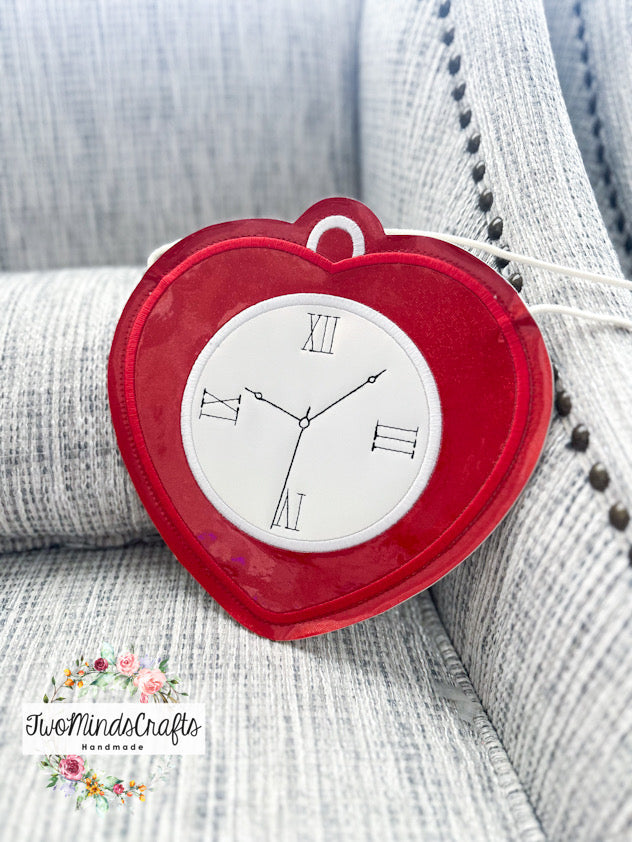 Red heart TinMan clock flat bag (READY TO SHIP)