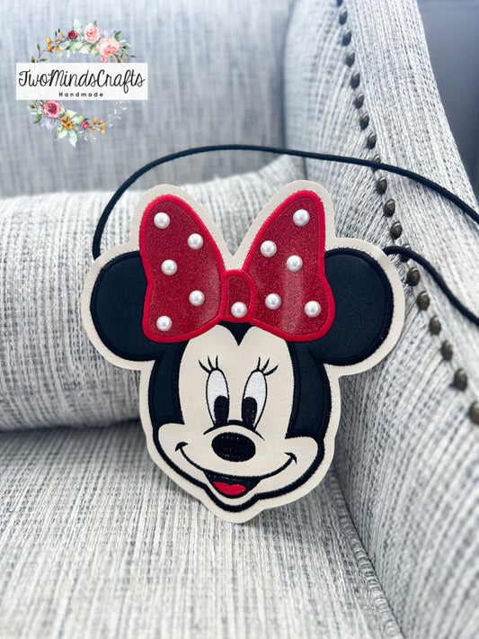 Girl Mouse Glitter Red Polka Bow flat bag (READY TO SHIP)