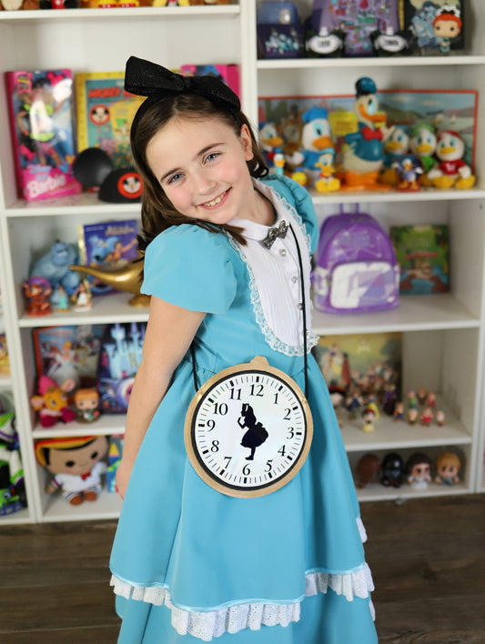 Blue dress girl clock flat bag (READY TO SHIP)