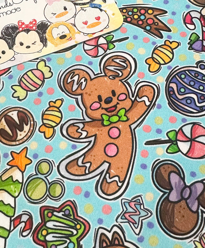 Snow globe shaker ornament/bookmark (Light Blue Fabric Background) MADE TO ORDER