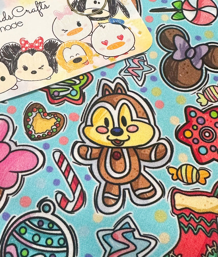 Snow globe shaker ornament/bookmark (Light Blue Fabric Background) MADE TO ORDER