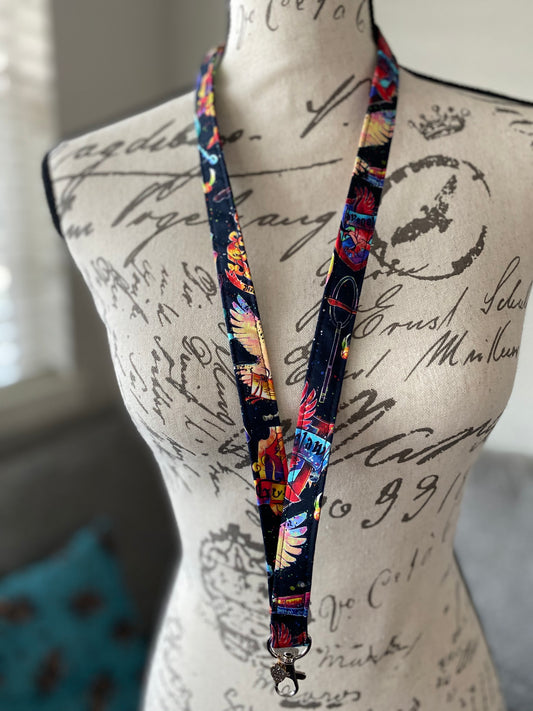 Classic lanyard - watercolor houses (READY TO SHIP)