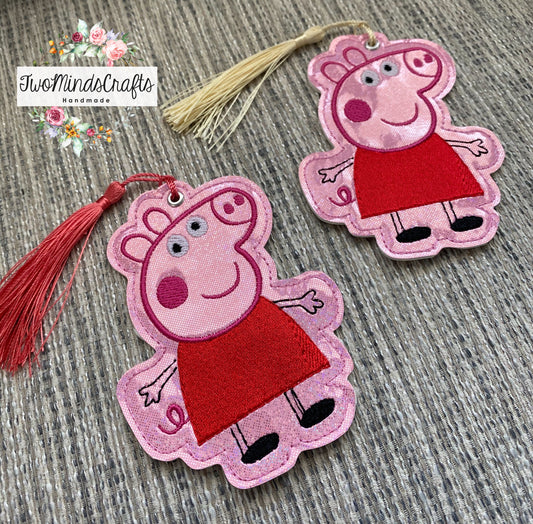 Pink Girl pig embroidered bookmark (READY TO SHIP)