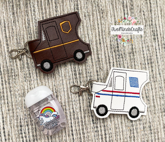 White and brown mail truck hand sanitizer holder (READY TO SHIP)
