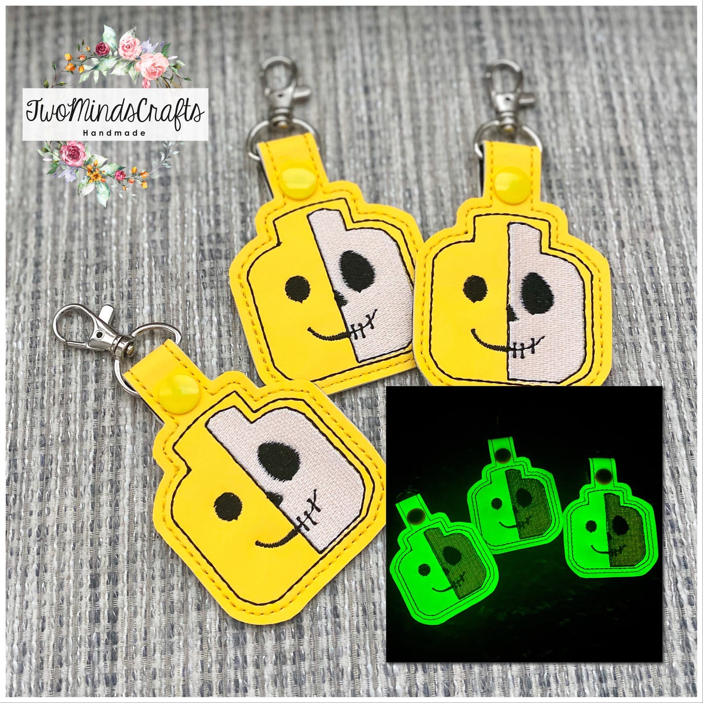 Glow In The Dark Brick Face Skeleton keyfobs (READY TO SHIP)